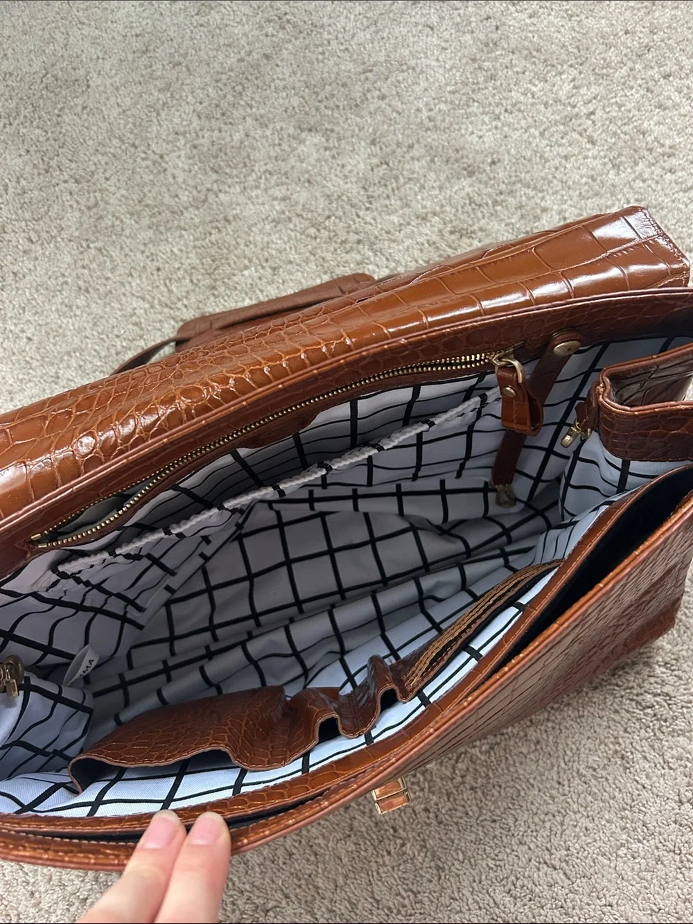 JEMMA Emma Traveler Bag Croc-Embossed Brown Laptop Tote